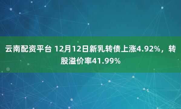 云南配资平台 12月12日新乳转债上涨4.92%，转股溢价率41.99%